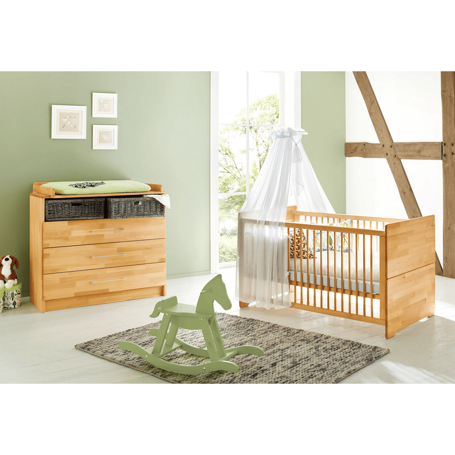 Pinolino Chambre bébé duo lit commode Natura large bois 70x140 cm