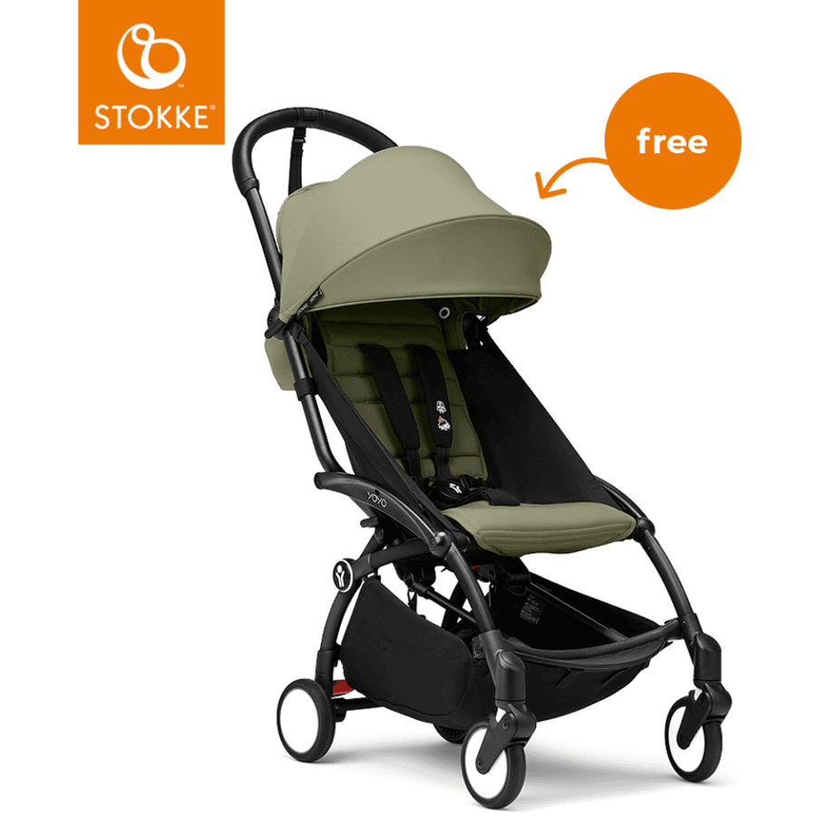 Stokke® Kinderwagen YOYO³ Gestell black inkl. 6+ Textilset Olive