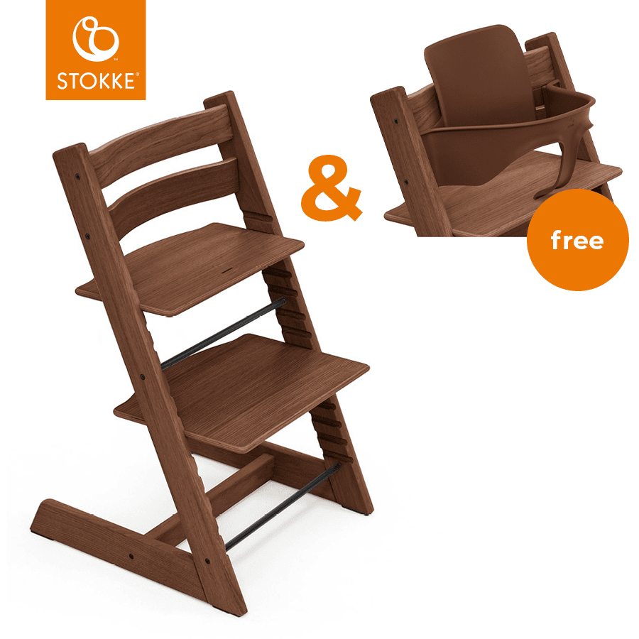 STOKKE® Tripp Trapp® Hochstuhl Oak Warm Brown + gratis Babyset Warm Brown