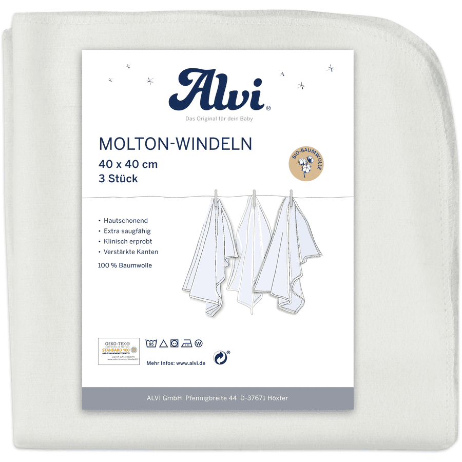 Alvi ® Molton bleer 3-pack hvid 40 x 40 cm