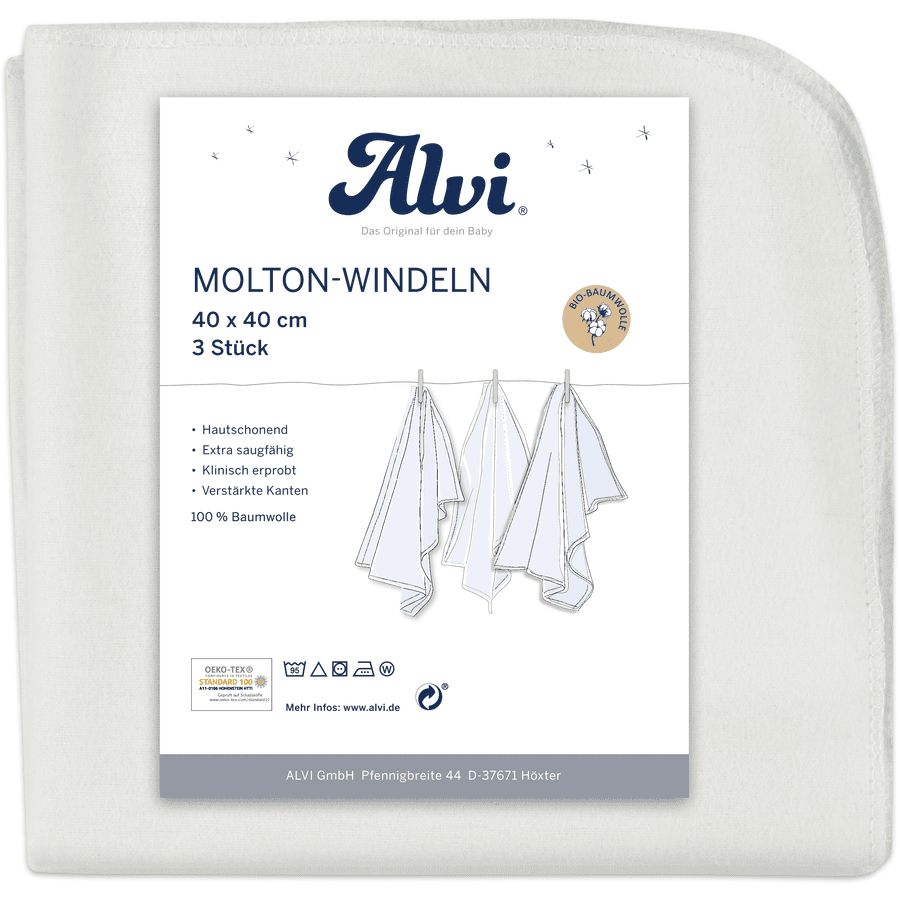 Alvi ® Molton luiers 3-pack wit 40 x 40 cm