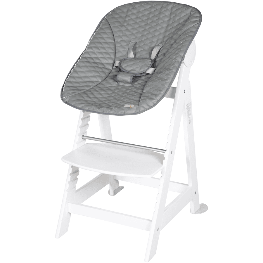 roba Chaise haute enfant évolutive à marche Born Up 2en1 bois piqué blanc transat Stone