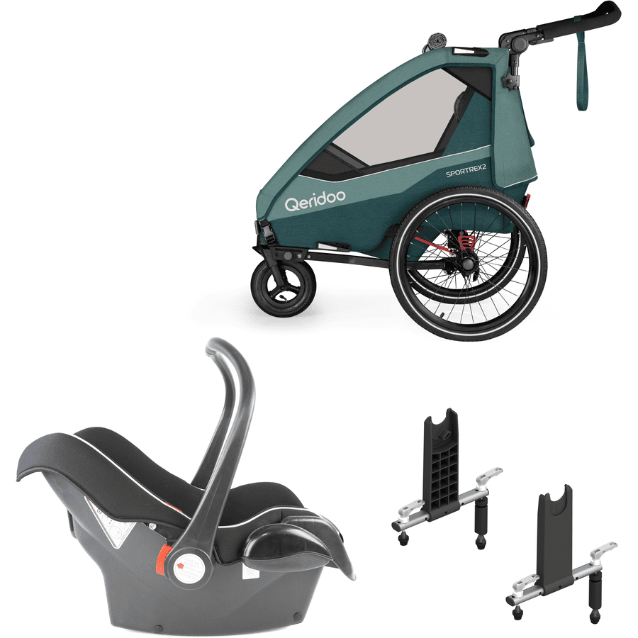 Qeridoo Pack remorque de vélo enfant Sportrex 2 Mineral Blue édition limitée cosy adaptateurs