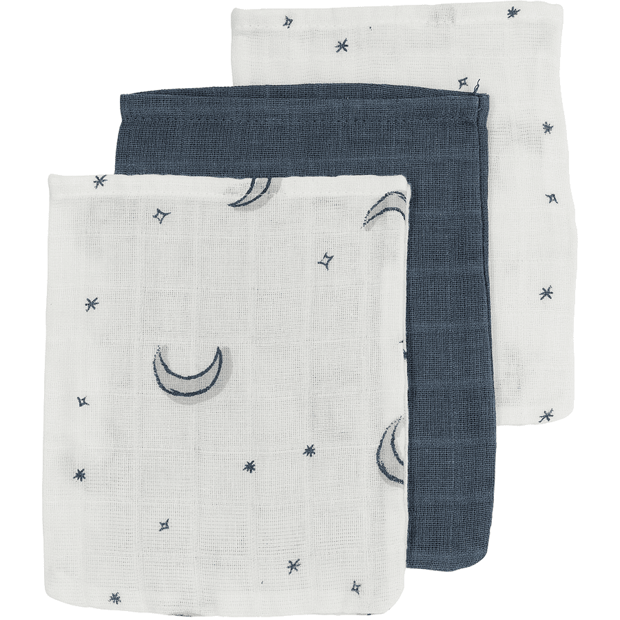 MEYCO Tvätthandskar 3-pack Muslin Moon Indigo 