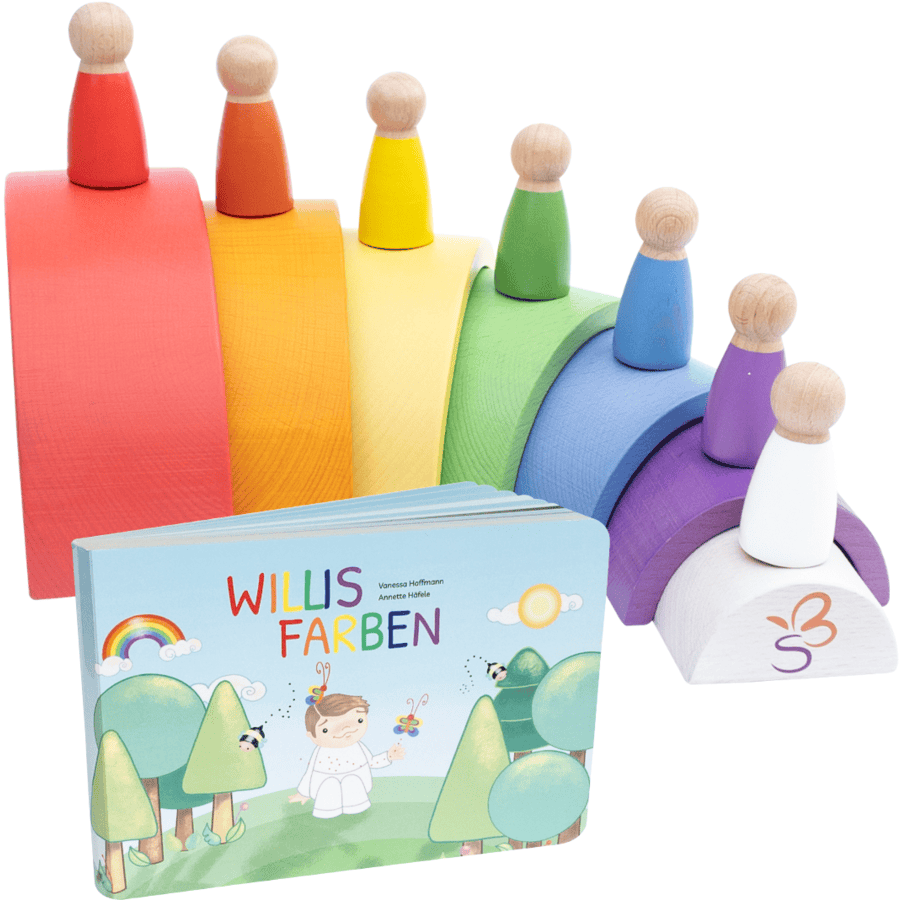 Schmetterline Houten strik en poppenset met "Willi's kleuren" boek 