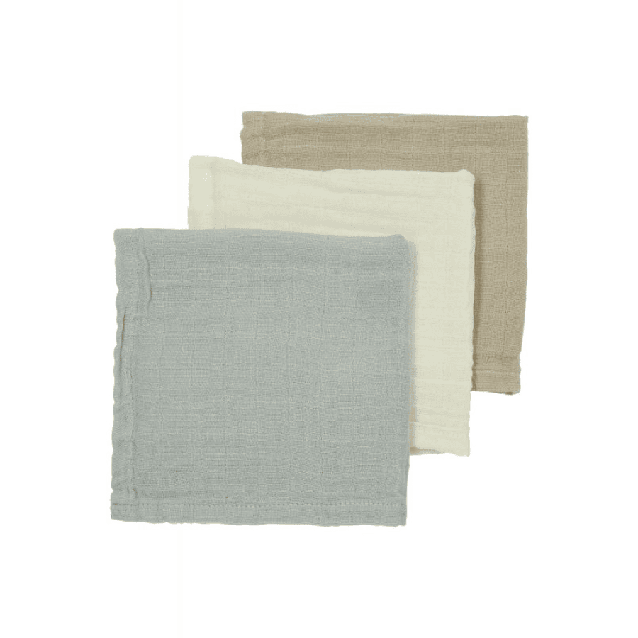 MEYCO Muslin Burp Cloths 3-Pack Uni Off white / Light Grey/Toffee