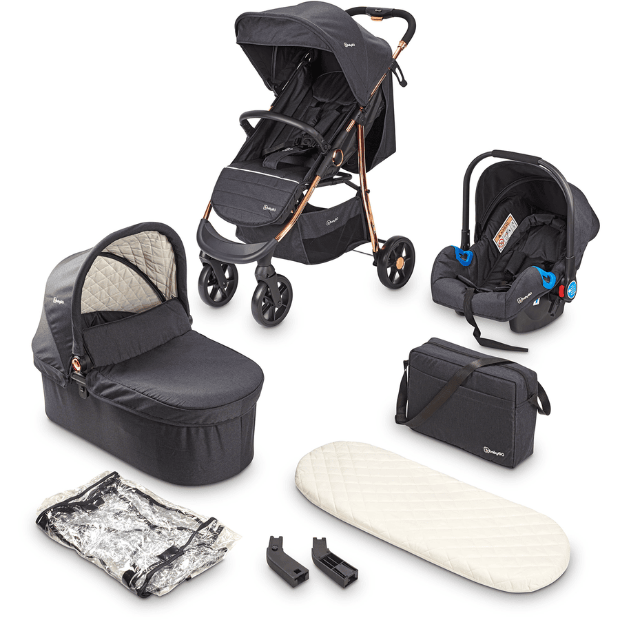 babyGO Poussette trio combinée 3en1 Black Rosegold