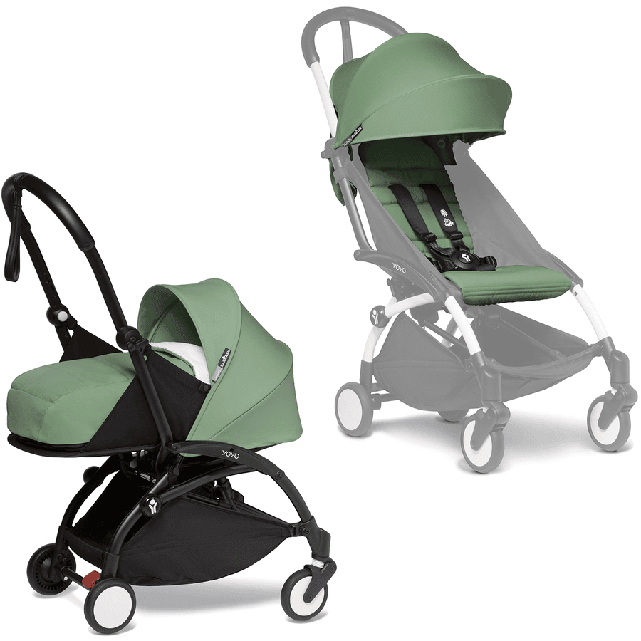 BABYZEN Kinderwagen YOYO2 0+ Black mit Neugeborenenaufsatz inkl. Gratis Textilset Peppermint
