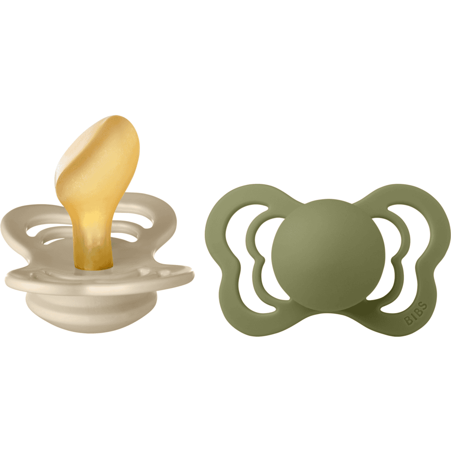 BIBS Fopspeen Couture Olive / Vanille Latex 6-36 maanden, 2 stuks.