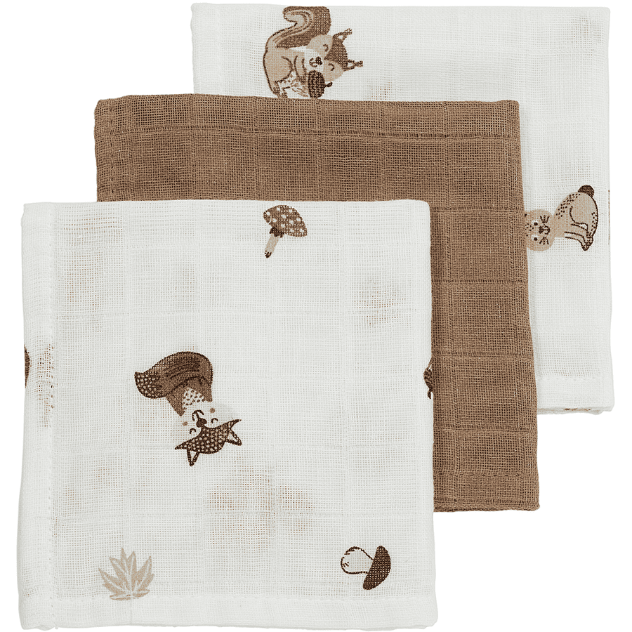 MEYCO Burp Cloths 3 Pack Musliini Forest Animals Toffee