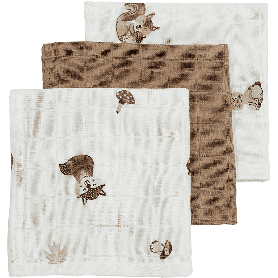 MEYCO Burp Cloths 3-pack Muslin Forest Animals Toffee