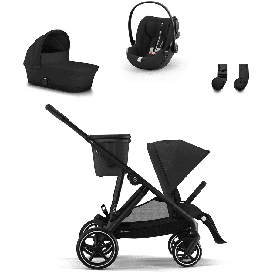 cybex GOLD Black Black Black i-Size Black Gazelle S barnevogn Moon inkl. Gazelle S barneseng Moon bæresele, Cloud G autostol Plus Moon Plus og Gazelle S adapter