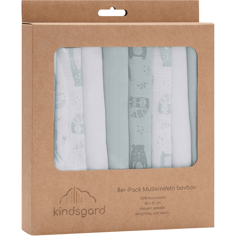 kindsgard hydrofiele doeken bovbov 8-pack mint