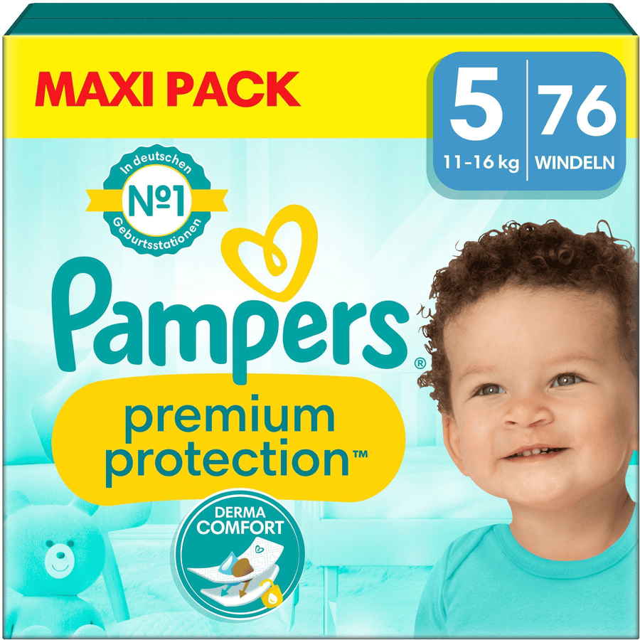 Pampers Pañales Premium Protection , talla 5 Junior , 11-16kg,Paquete  Maxi(1x 76 pañales)