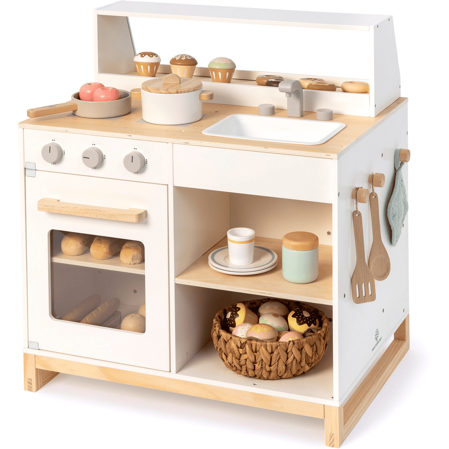 MUSTERKIND ® Cocina de juguete y  tienda Prunus blanco/natural madera