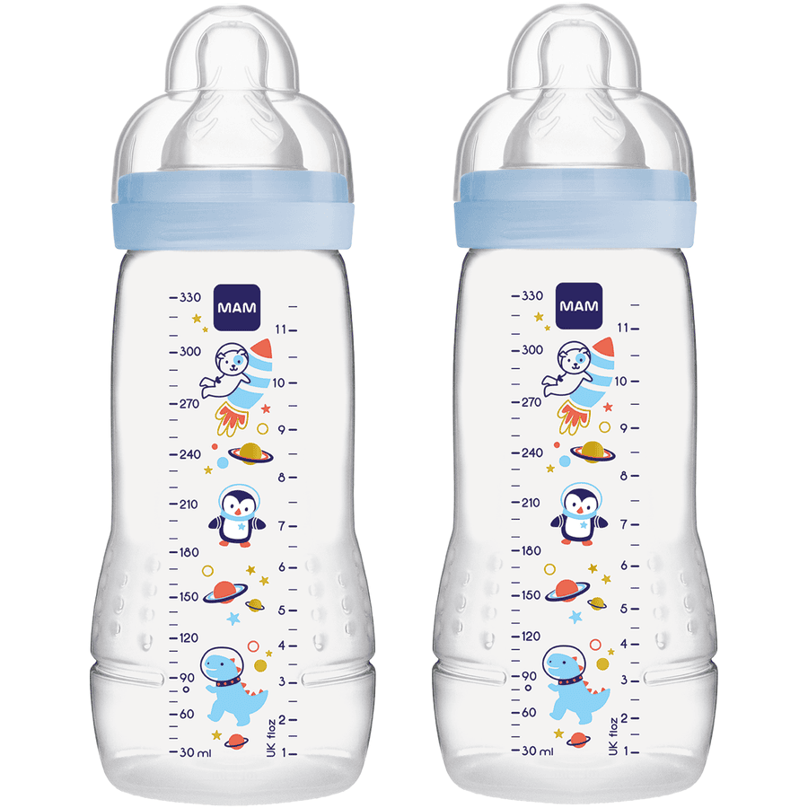 MAM Babyflasche Easy Active™ Größe 2 ab 4+M 330 ml, Weltall blau im Doppelpack 