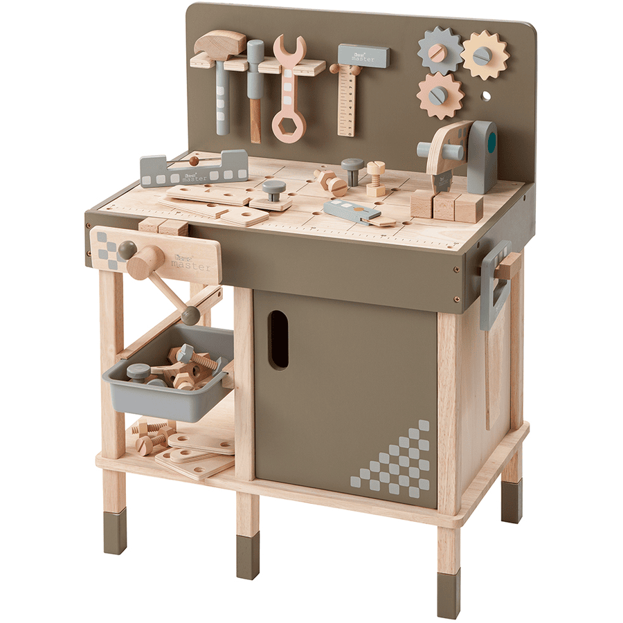 howa Banco da lavoro giocattolo in legno con accessori, 47 pezzi