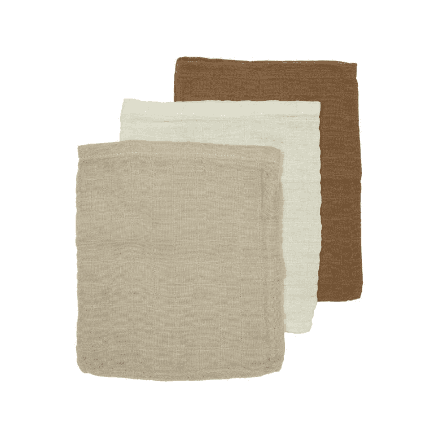 MEYCO Gant de toilette enfant mousseline uni Offwhite/Sand/Toffee lot de 3