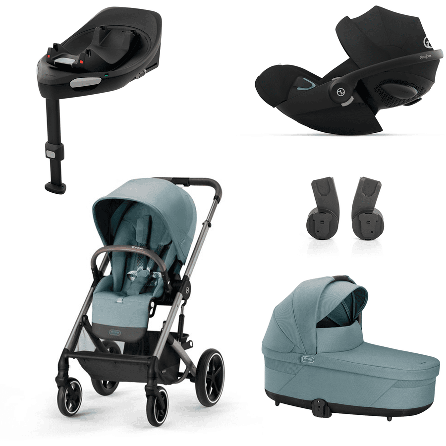 cybex GOLD Balios i-Size Black Adapter Barnevogn S Lux Taupe Sky Blue inkl. GOLD Cot S Lux Sky Blue liggedel, Cloud G babyautostol Plus Moon Plus og Base G basestation