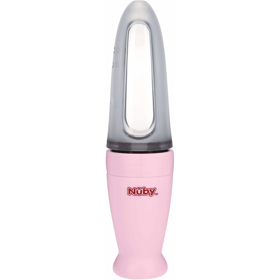 Nûby speciale voedingslepel gemaakt van PP met voedingscontainer gemaakt van siliconen 90 ml in roze