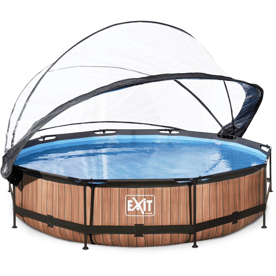 EXIT Wood zwembad ø360x76cm met overkapping en filterpomp - bruin