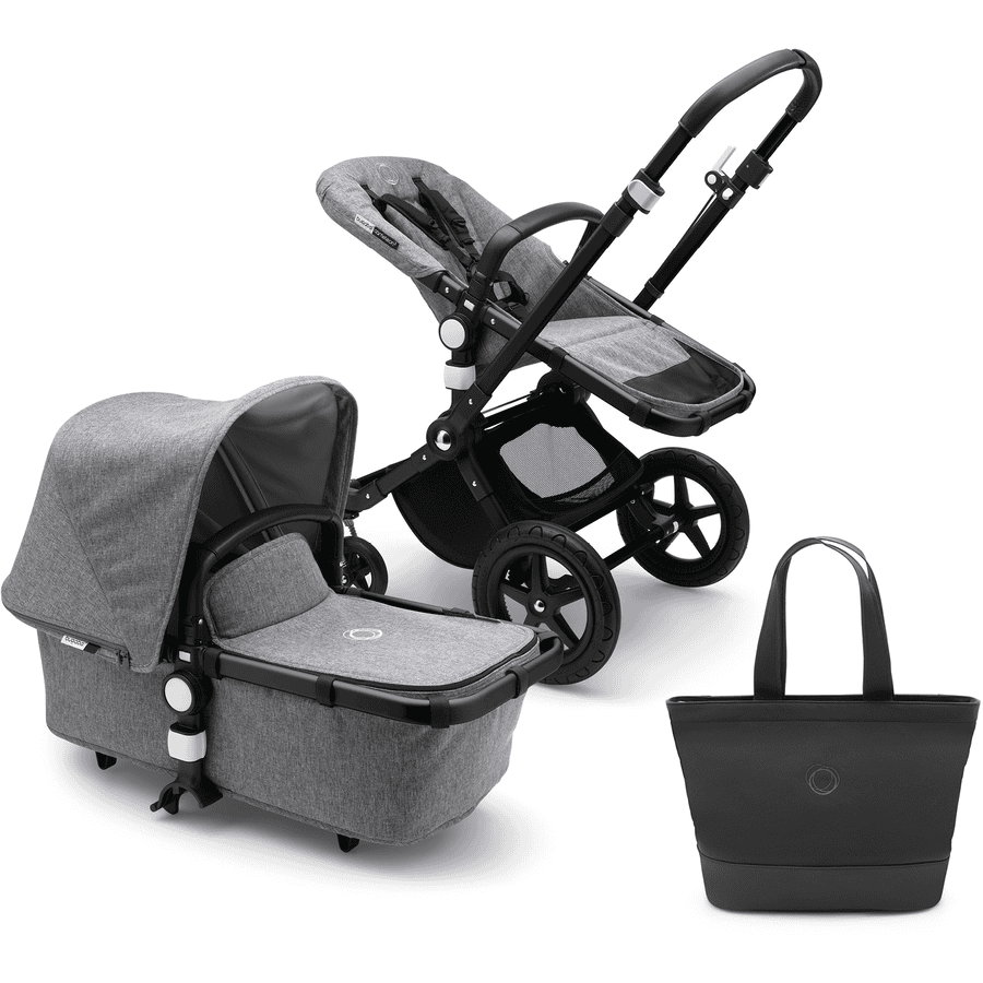 bugaboo Cameleon Black Barnevogn 3 Plus Complete /Grey Melange inklusive pusletaske Black 