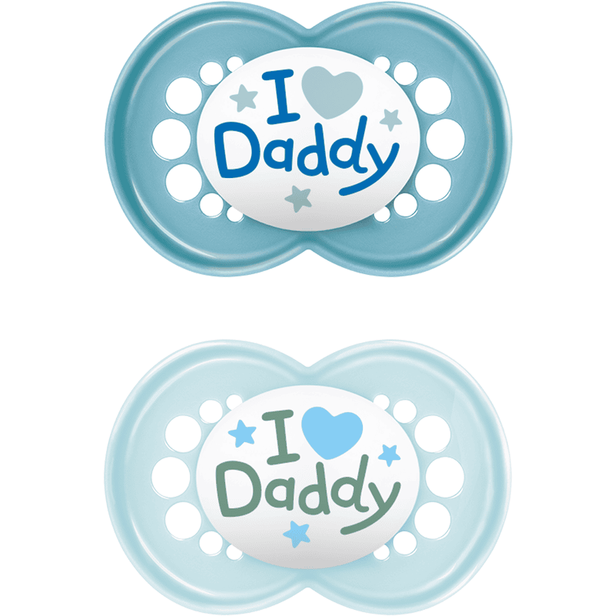 MAM Original Daddy Fopspeen silicone 2 st. 6-16 maanden I love in blauw