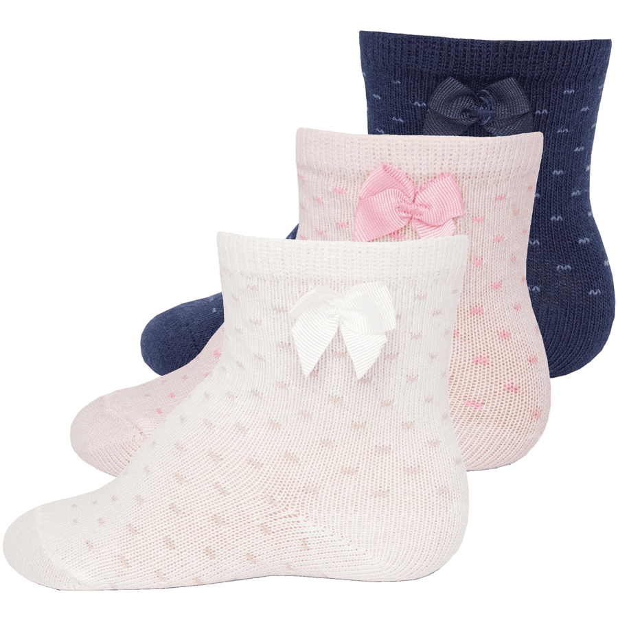 Ewers Babysokjes 3-pack stippen met strik marine /pink/latte