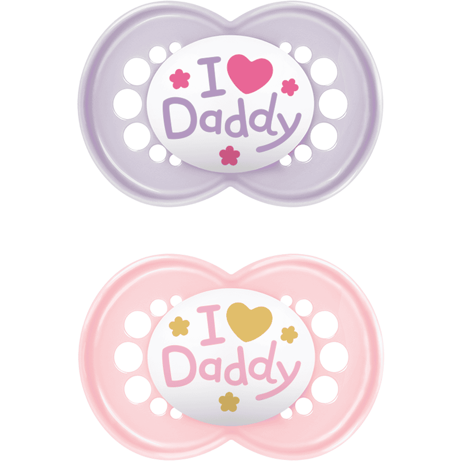 MAM Original Daddy Succhietto in silicone 2 pezzi 6-16 mesi I love in rosa