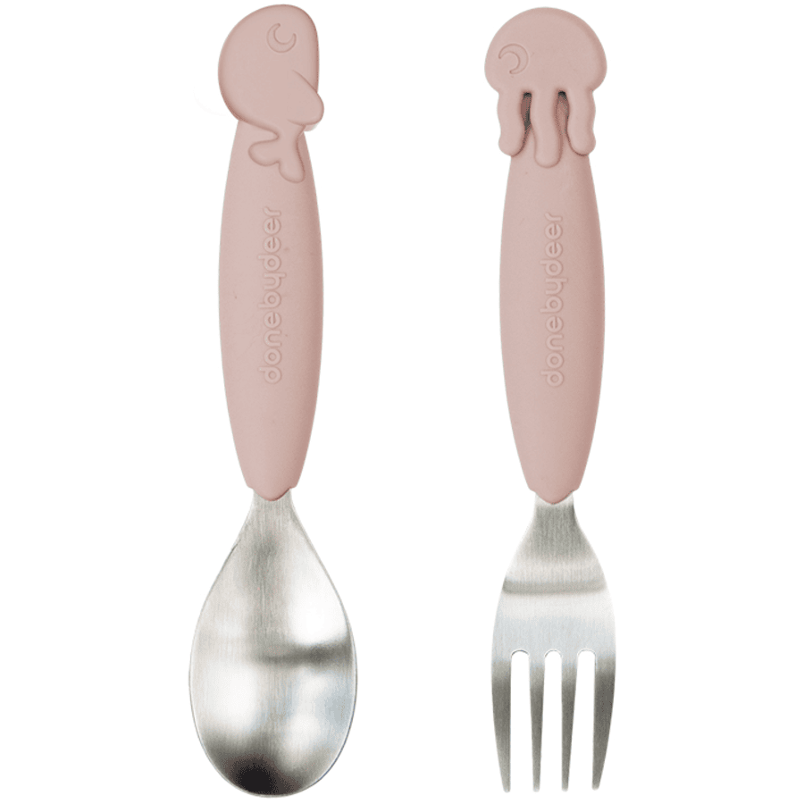 Done by Deer ™ Spoon &amp; Fork Set YummyPlus Sea friends in rosa
