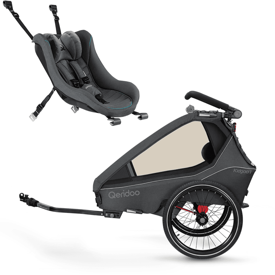 Steel Qeridoo® Kidgoo 1 cykelkärra för barn Grå med bilbarnstol mörkgrå 2023
