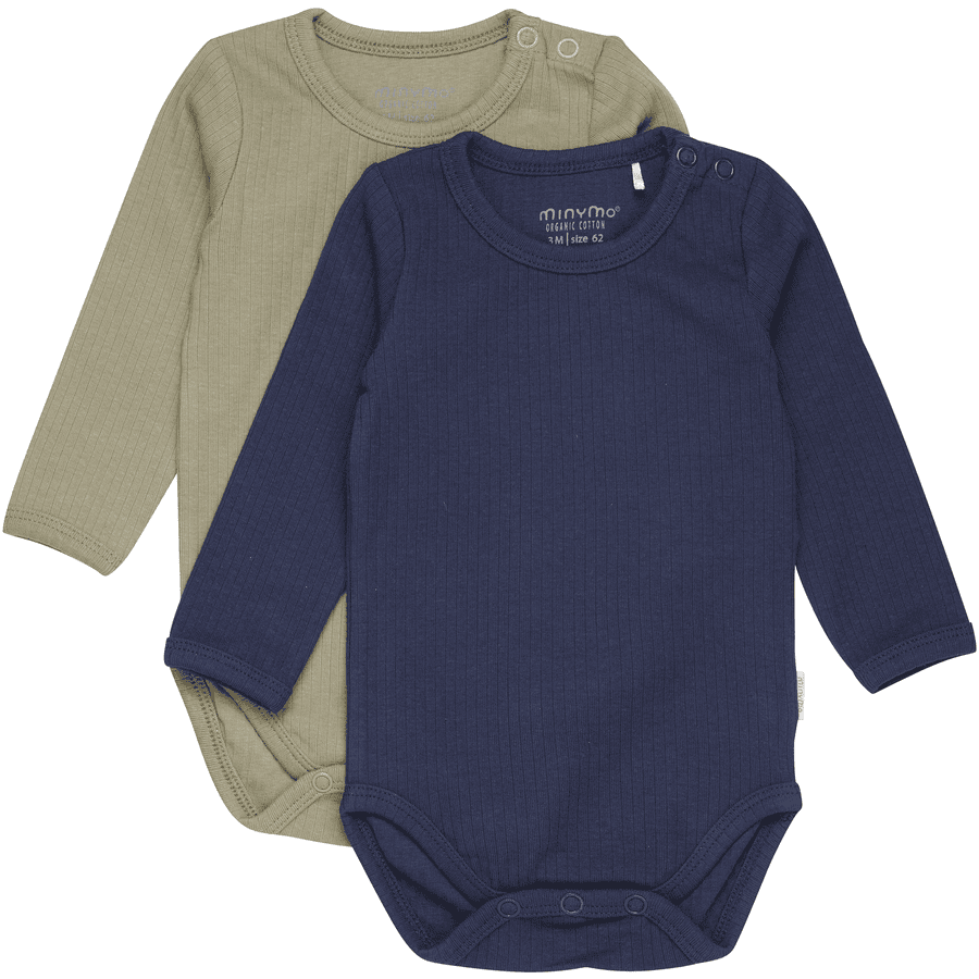 Minymo Bodysuit met lange mouwen 2 Pack Dark Navy