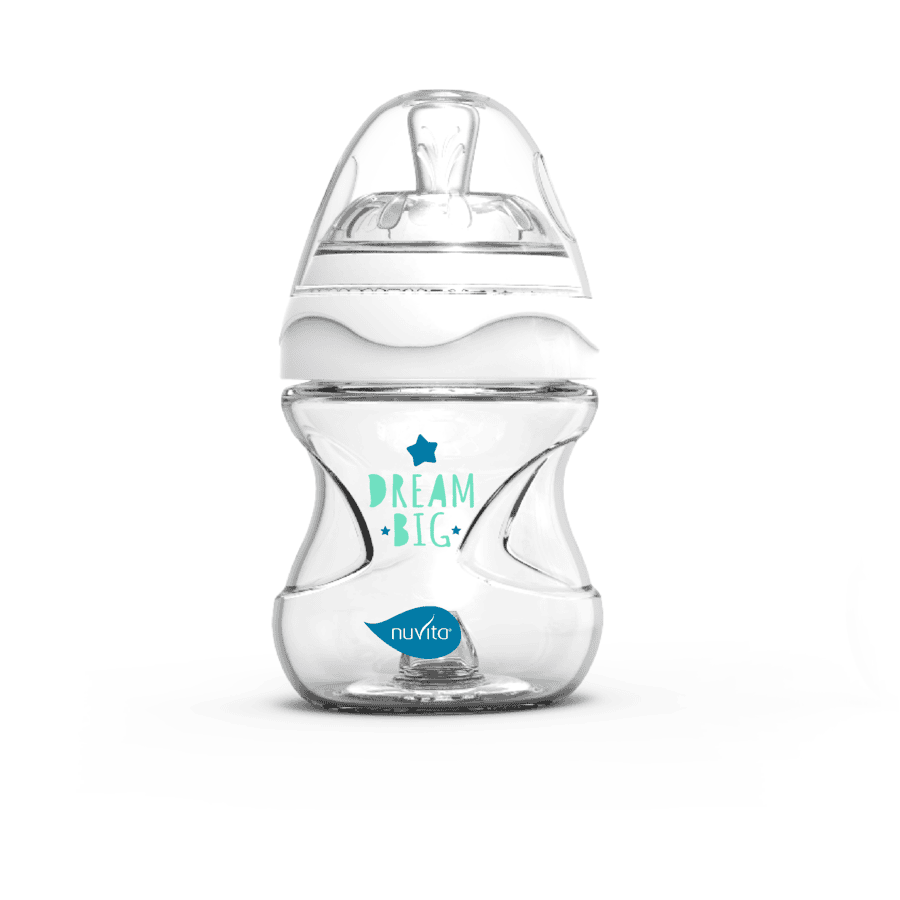 nuvita Skleněná kojenecká láhev proti kolice s inovativní savičkou 140 ml v bílé barvě