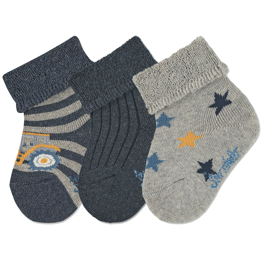 Sterntaler Babysokken 3-pack trekker blauw gemêleerd 