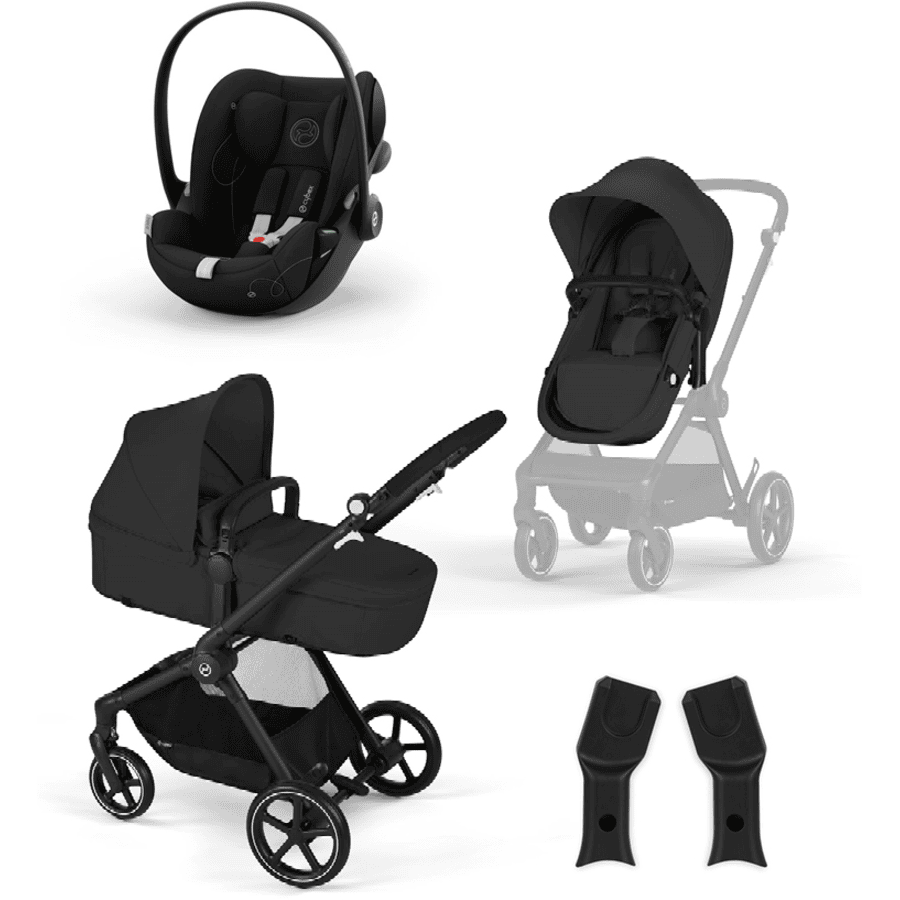 cybex GOLD EOS-lastenvaunut Black Moon Black sekä lastenistuin Cloud G i-Size Moon Black ja Adapter . 