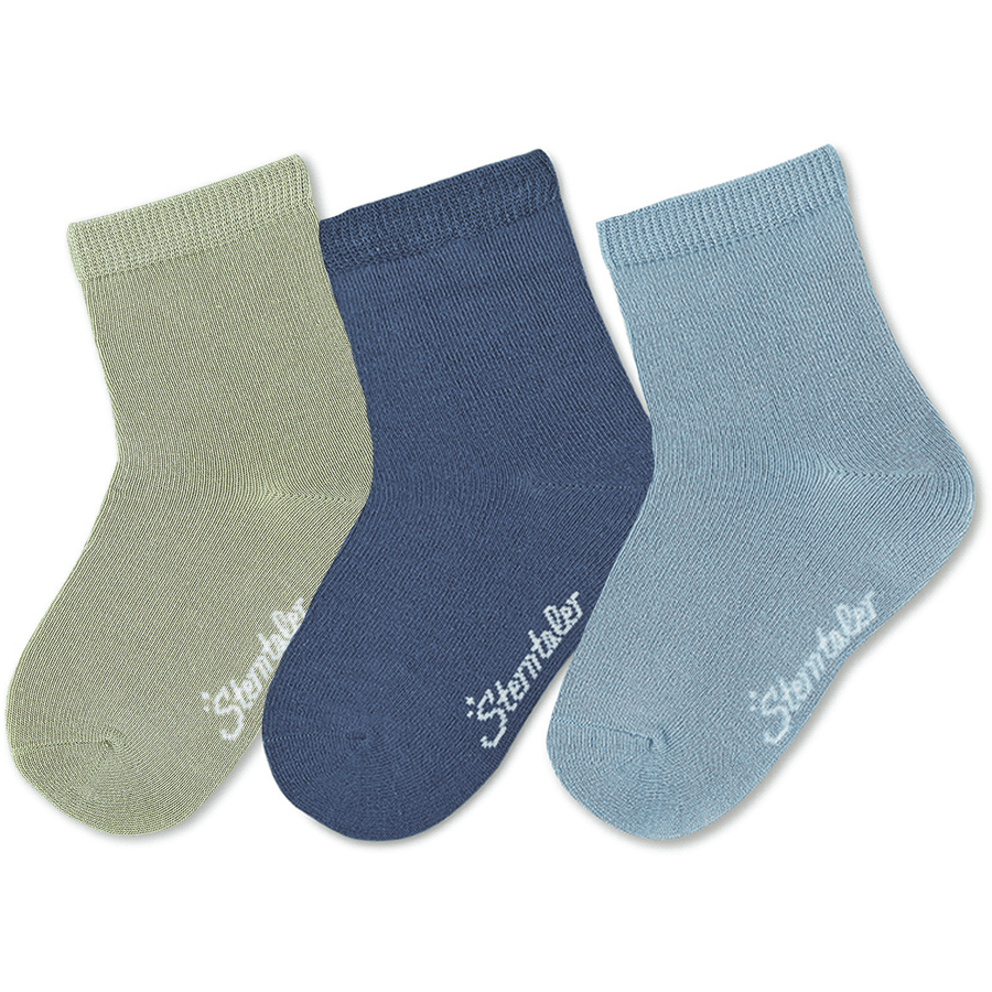 Sterntaler Lot de 3 chaussettes unies en bambou bleu 