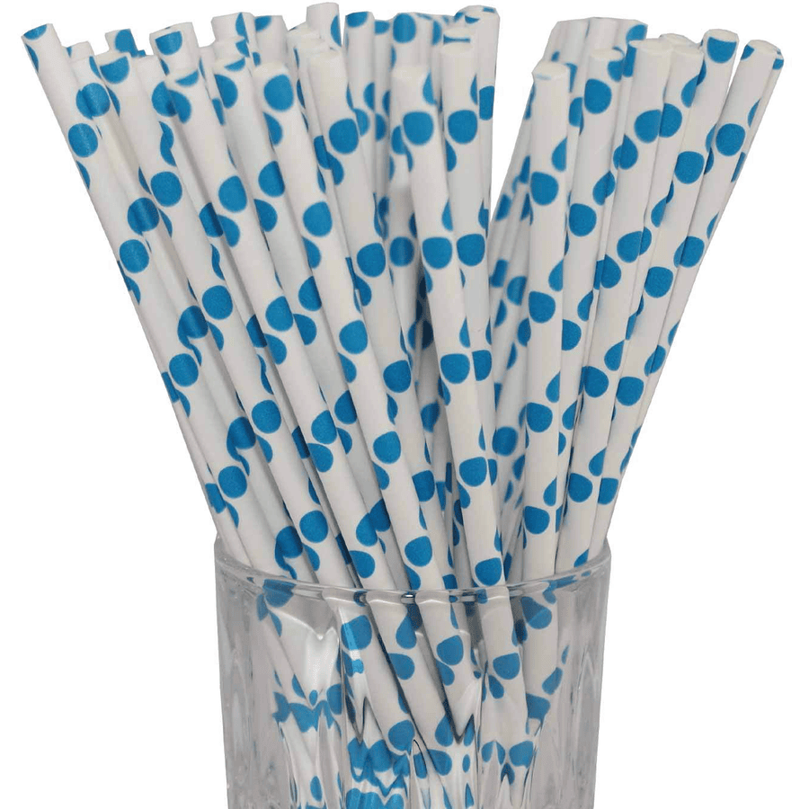 Luxentu Papier-Trinkhalme gepunktet 20 cm 100er Set blau
