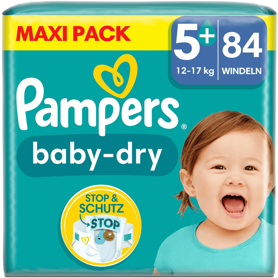 Pampers Baby-Dry vaipat, koko 5+, 12-17 kg, Maxi Pack (1 x 84 vaippaa).