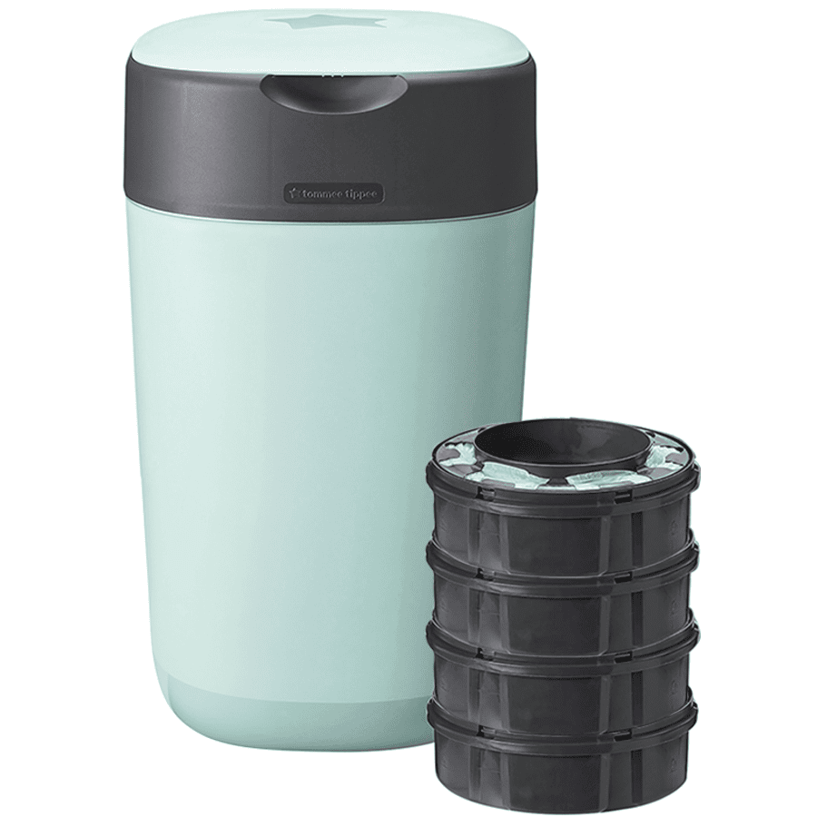 Tommee Tippee Twist &amp; Click Advanced Vaippa-astia, sis. 4 kasettia, joissa on kestävästi tuotettu, antibakteerinen Green kalvo, vihreä.