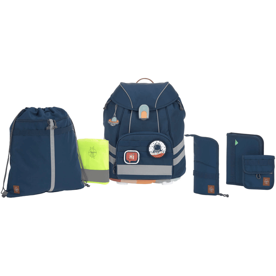 LÄSSIG Flexy Unique 7-delt skoletaske sæt marineblå