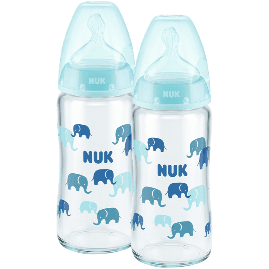 NUK Bottiglia di vetro First Choice ⁺ dalla nascita 240 ml, temperatura control in una confezione doppia blu