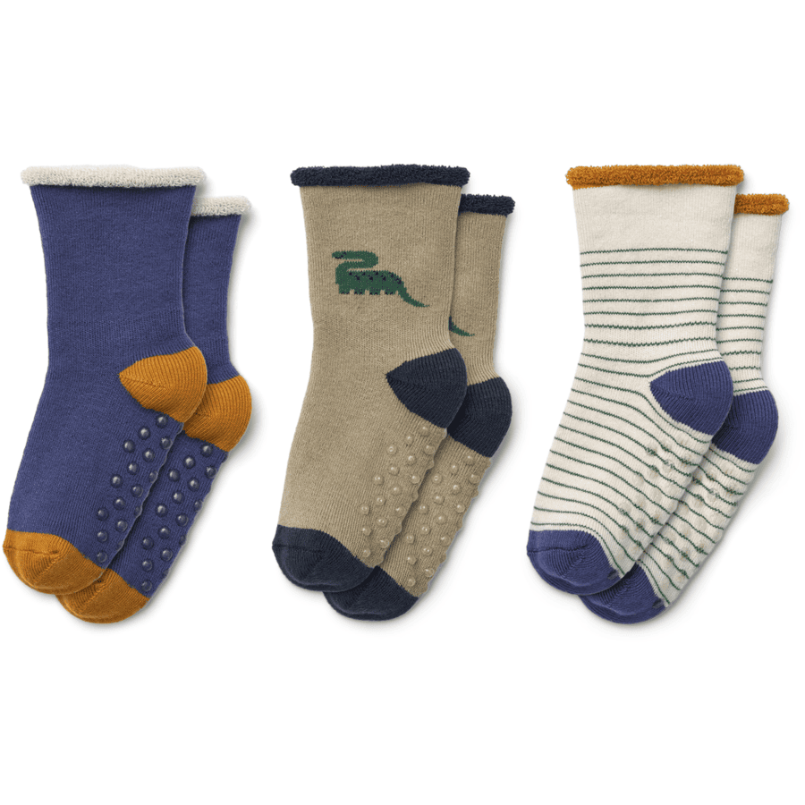 LIEWOOD Eloy Chaussettes antidérapantes pour bébé pack de 3 dino/mist mix 