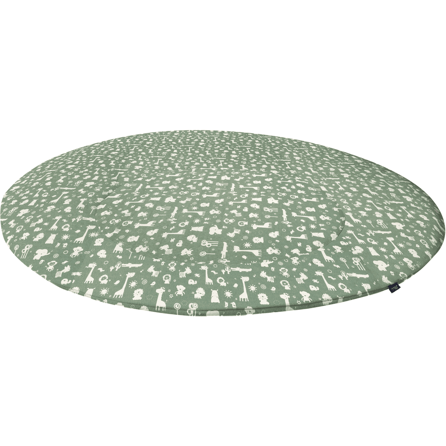Alvi Rundt tæppe til småbørn i granit Animals granit grøn/hvid Ø100cm