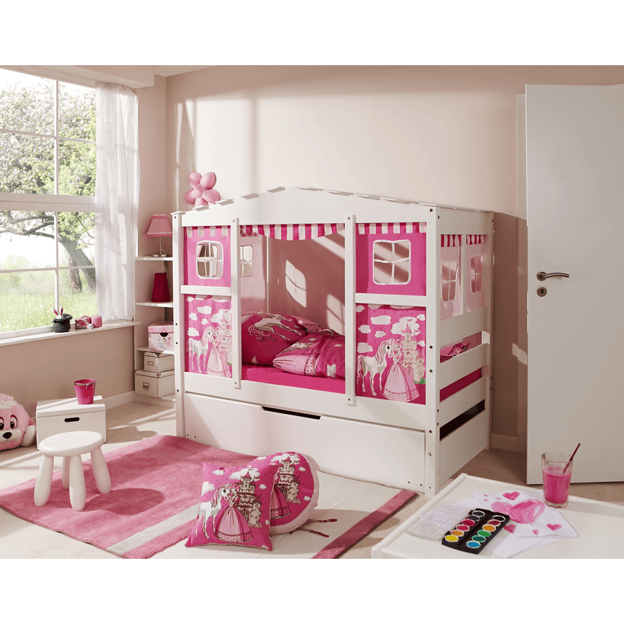 TiCAA Mini Kinderbedje met extra bed Prinses Roze