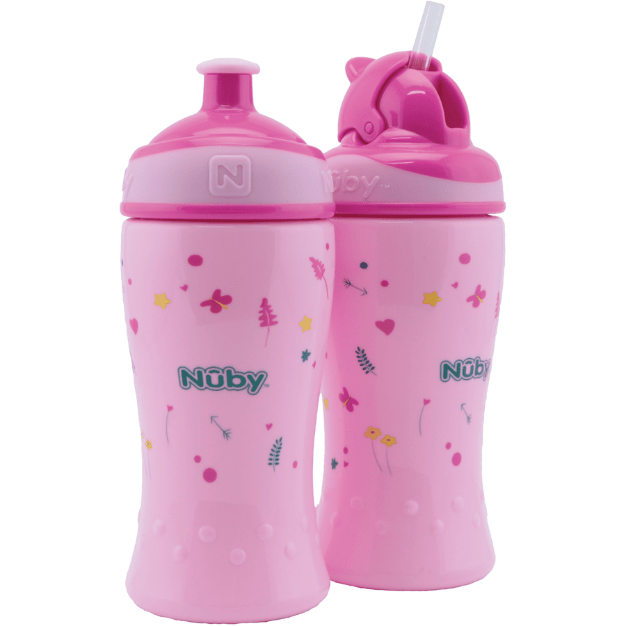 Modernisering Verbeteren Toeval Nûby drinkfles met rietje en drinkfles met Pop-Up sluiting 360ml combipack  vanaf 18 maanden, roze | pinkorblue.nl