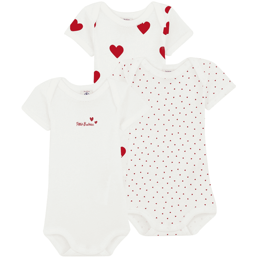 Petit Bateau 3 Bodies weiß mit Herzen 