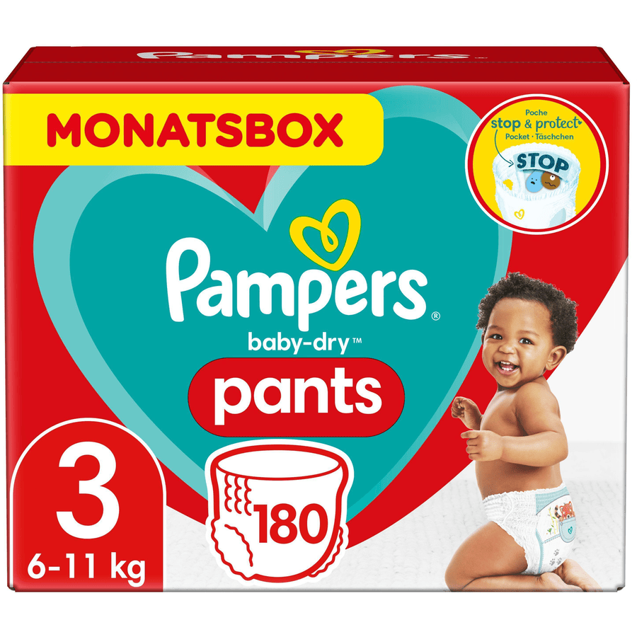 Pampers Baby Dry bleiebukser Størrelse 3 Midi 180 bleier 6 til 11 kg månedskasse