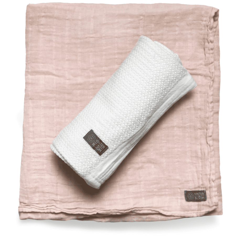 VINTER& BLOOM  Giftset Deken Zacht Rooster &amp; Mousseline Deken GOTS B right  White / Dusty Rose