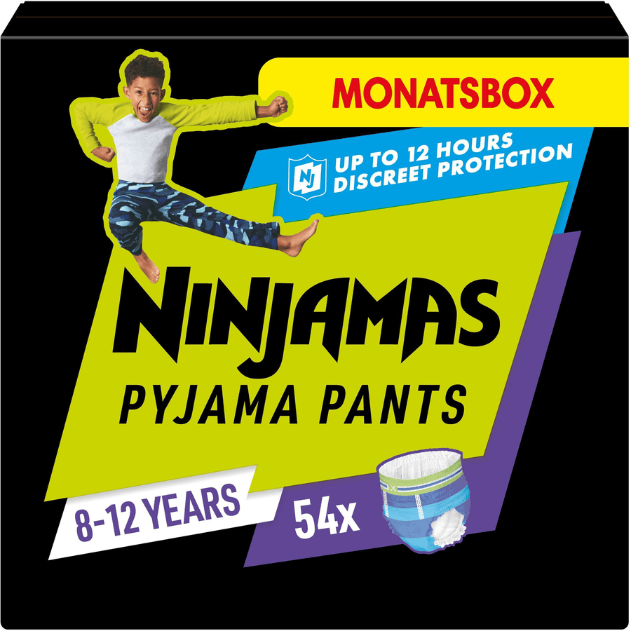 NINJAMAS Pyjama Pants Caja mensual para niños, 8-12 años, 54 piezas