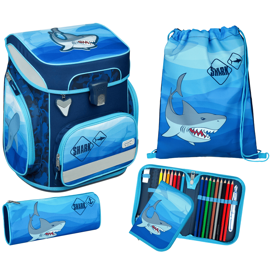 Scooli EasyFit-koululaukkusetti Shark Alarm, 5-osainen.